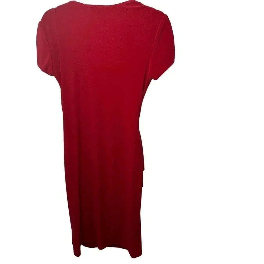 Joseph Ribkoff Solid Red Draped Faux‎ Wrap V-Neck Cocktail Dress Size 6 - Picture 3 of 5